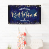Navy Gold Bat Mitzvah Modern Foil Glitzer Script Banner (Insitu)
