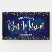 Navy Gold Bat Mitzvah Modern Foil Glitzer Script Banner (Horizontal)