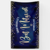 Navy Gold Bat Mitzvah Modern Foil Glitzer Script Banner (Vertikal)