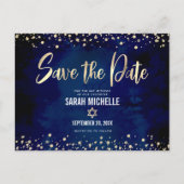 Navy Gold Bat Mitzvah Save the Date Modernes Scrip Einladungspostkarte (Vorderseite)
