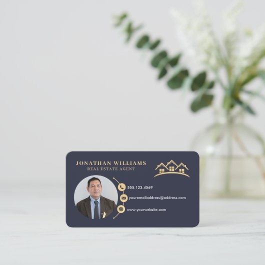 Navy & Gold Beruflich Real Anwesen Foto Visitenkarte (Stehend Vorderseite)