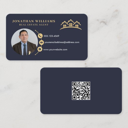 Navy & Gold Beruflich Real Anwesen Foto Visitenkarte (Vorne/Hinten)