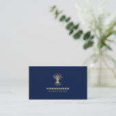 Navy Gold Blau Lebensbaum Visitenkarte (Stehend Vorderseite)