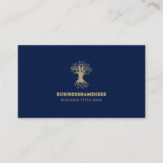 Navy Gold Blau Lebensbaum Visitenkarte (Vorderseite)
