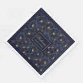 Navy Gold Blume Napkins Moderne Monogram Style Serviette (Ecke)