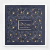 Navy Gold Blume Napkins Moderne Monogram Style Serviette (Vorderseite)