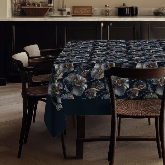 Navy Gold Blumen Tischdecke Elegantes Monogramm Ge
