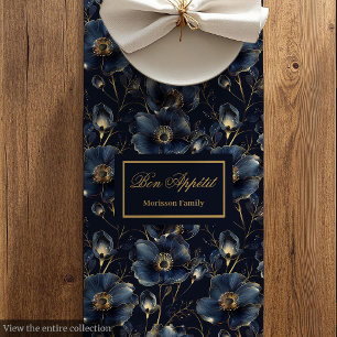 Navy Gold Blumen Tischläufer Chic Moderne Erinneru