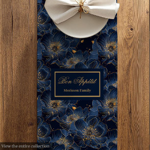 Navy Gold Blumen Tischläufer Lux Monogramm Design