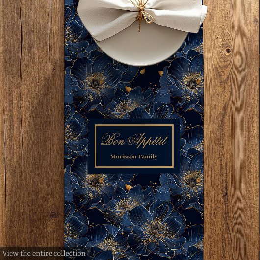 Navy Gold Blumen Tischläufer Lux Monogramm Design