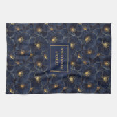 Navy Gold Blumenhandtuch Moderne Monogramm Küche Geschirrtuch (Horizontal)