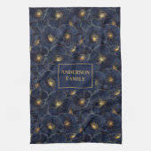 Navy Gold Blumenhandtuch Moderne Monogramm Küche Geschirrtuch (Vertikal)