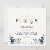Navy & Gold Boho Floral Baby Showplatz Einladung (Vorderseite)