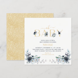 Navy & Gold Boho Floral Baby Showplatz Einladung