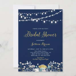 Navy & Gold Boho Floral Bridal Polterabend Invi Einladung