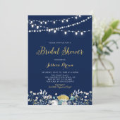 Navy & Gold Boho Floral Bridal Polterabend Invi Einladung (Stehend Vorderseite)