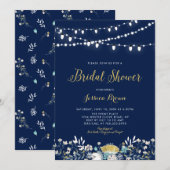 Navy & Gold Boho Floral Bridal Polterabend Invi Einladung (Vorne/Hinten)