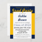 Navy Gold Bold Party Abschluss Einladungspostkarte (Vorne/Hinten)