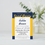 Navy Gold Bold Party Abschluss Einladungspostkarte (Stehend Vorderseite)