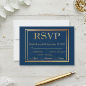 Navy Gold Border UAWG Wedding Simple Meal Choice RSVP Karte