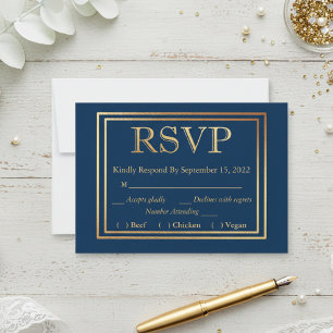 Navy Gold Border UAWG Wedding Simple Meal Choice RSVP Karte