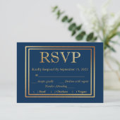 Navy Gold Border UAWG Wedding Simple Meal Choice RSVP Karte (Stehend Vorderseite)