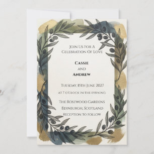 Navy Gold Botanische Hochzeit Einladung