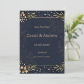 Navy Gold Botanische Hochzeit Save The Date (Stehend Vorderseite)