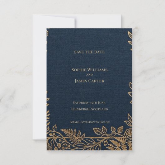 Navy Gold Botanische Save-The-Date-Karte Save The Date (Vorderseite)