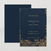 Navy Gold Botanische Save-The-Date-Karte Save The Date (Vorne/Hinten)