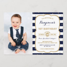 Navy Gold Boy 1. Geburtstag Einladung Prince Party