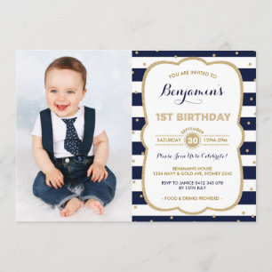 Navy Gold Boy 1. Geburtstag Einladung Prince Party