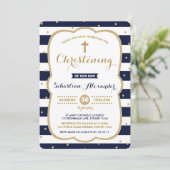 Navy & Gold Boy Christening Einladung Confetti (Stehend Vorderseite)