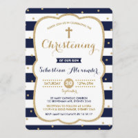 Navy & Gold Boy Christening Einladung Confetti