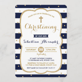 Navy & Gold Boy Christening Einladung Confetti