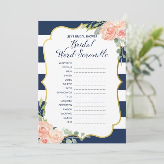 Navy Gold Brautparty Scramble Einladung (Stehend Vorderseite)