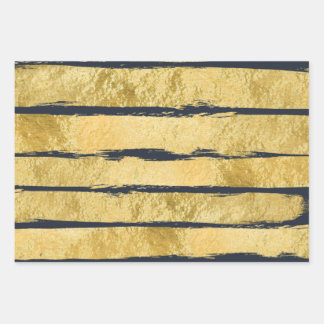 NAVY GOLD Brush Strip Wrapping Paper Geschenkpapier Set