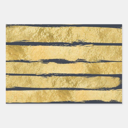NAVY GOLD Brush Strip Wrapping Paper Geschenkpapier Set (Vorderseite)