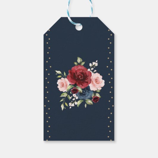 Navy Gold Burgundy Blume Book Nerd Gastgeschenke H Geschenkanhänger (Rückseite)