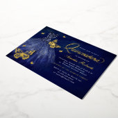 Navy Gold Butterfly Dress Quinceanera Folieneinladung (Gedreht)