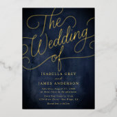 Navy Gold Calligraphy Script Wedding Folieneinladung (Vorderseite)