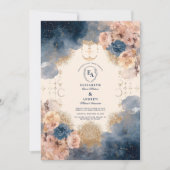 Navy Gold Celestial Romance Wedding Einladung (Vorderseite)