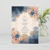 Navy Gold Celestial Romance Wedding Einladung (Stehend Vorderseite)