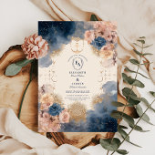 Navy Gold Celestial Romance Wedding Einladung