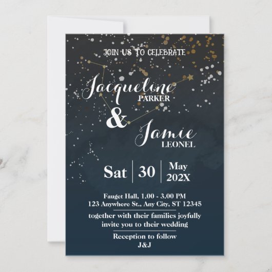 Navy & Gold Celestial Wedding Invitation Template Einladung (Vorderseite)