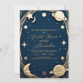 Navy Gold Celestist Crescent Moon Brautparty Einladung (Vorderseite)