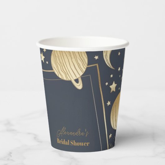 Navy Gold Celestist Crescent Moon Brautparty Pappbecher (Rückseite)