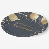 Navy Gold Celestist Crescent Moon Brautparty Pappteller (Schrägansicht)