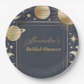 Navy Gold Celestist Crescent Moon Brautparty Pappteller (Vorderseite)