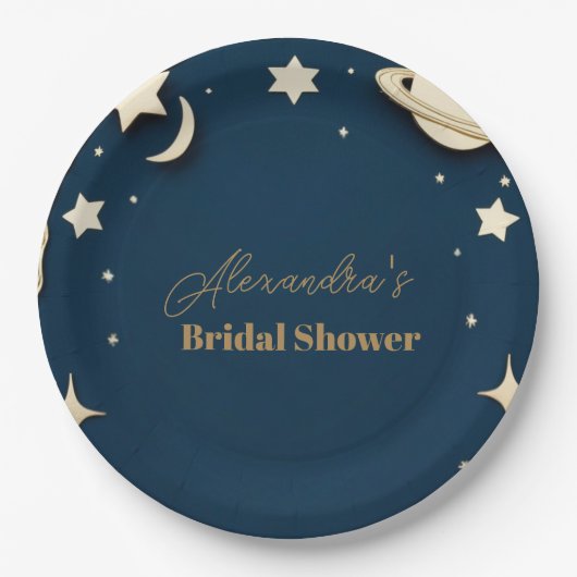 Navy Gold Celestist Crescent Moon Brautparty Pappteller (Vorderseite)
